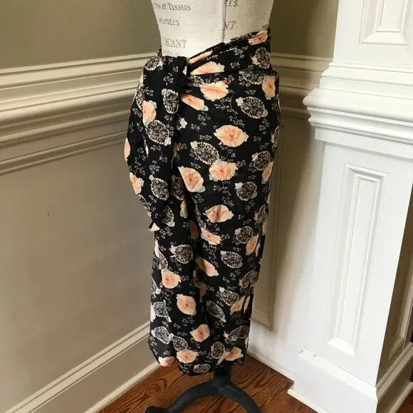 Ulla Johnson Paz Cover Up Sarong Skirt Womens OS Black Pink Floral Print Cotton - Picture 9 of 11